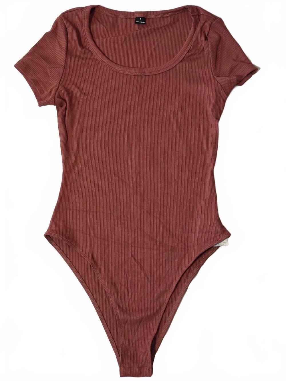 Women's Ribbed Short Sleeve Bodysuit in Dusty Rose, Size Small